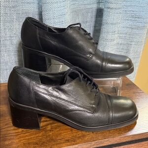 BANDOLINO Abner Black Leather Lace Up Block‎ Heel Oxford 9.5 M Whimsigoth Witchy